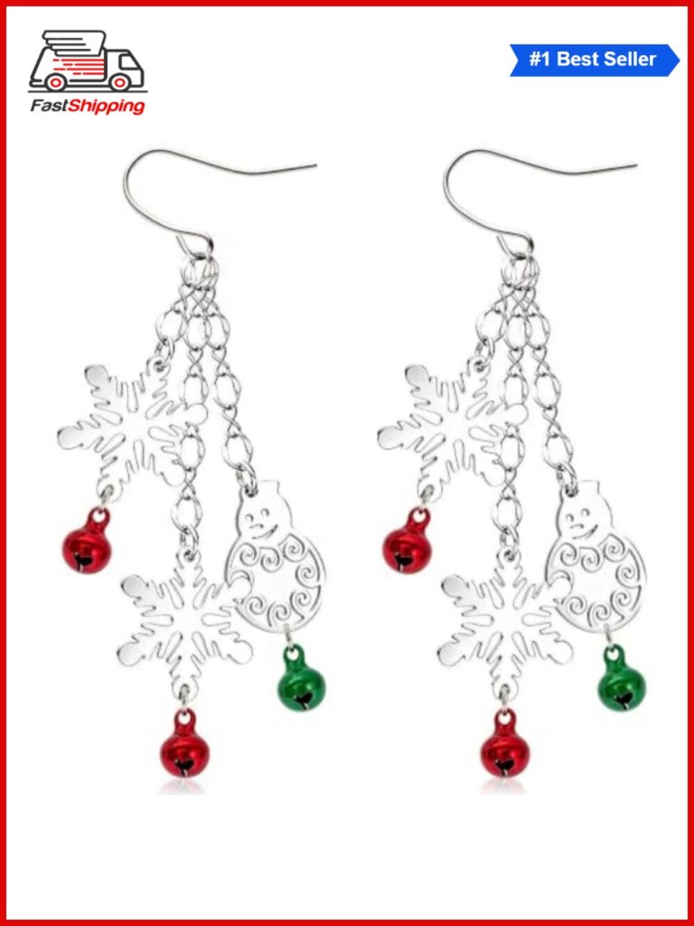 🎅 Christmas Dangle Earrings Snowflake Snowman Jingle Bell French Wire